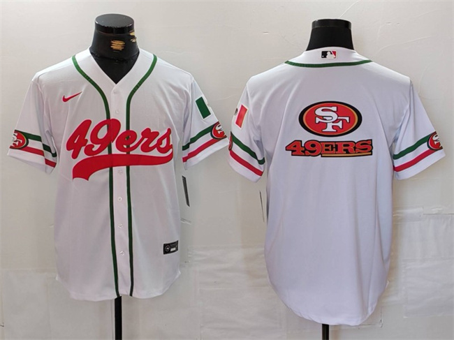 Men's San Francisco 49ers Team Big Logo White With Patch Cool Base Stitched Baseball Jersey